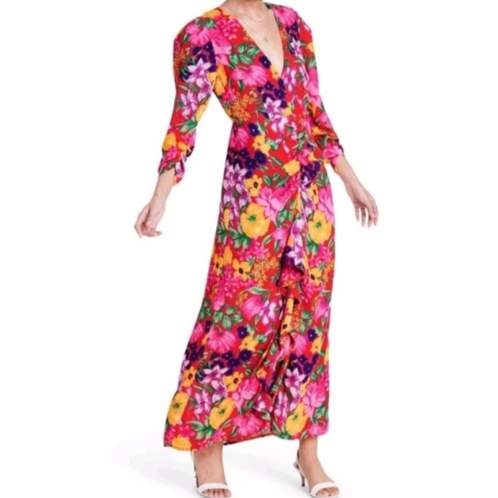 Rixo Target Pink Floral Open Back Cascade Ruffle Dress‎ Womens Plus Size 20W/22W